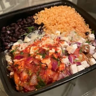 2 Enchiladas with Rice and Beans